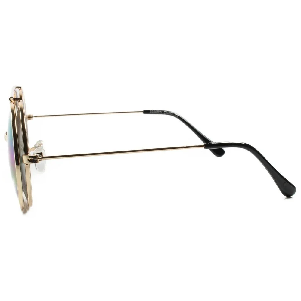 Vintage Retro Hip Steampunk Gold Rainbow Mirrored Lens Round Circle Sun Glasses